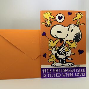 Hallmark Peanuts Snoopy Woodstock Skeleton Pop-Up Halloween Card w/ Envelope New